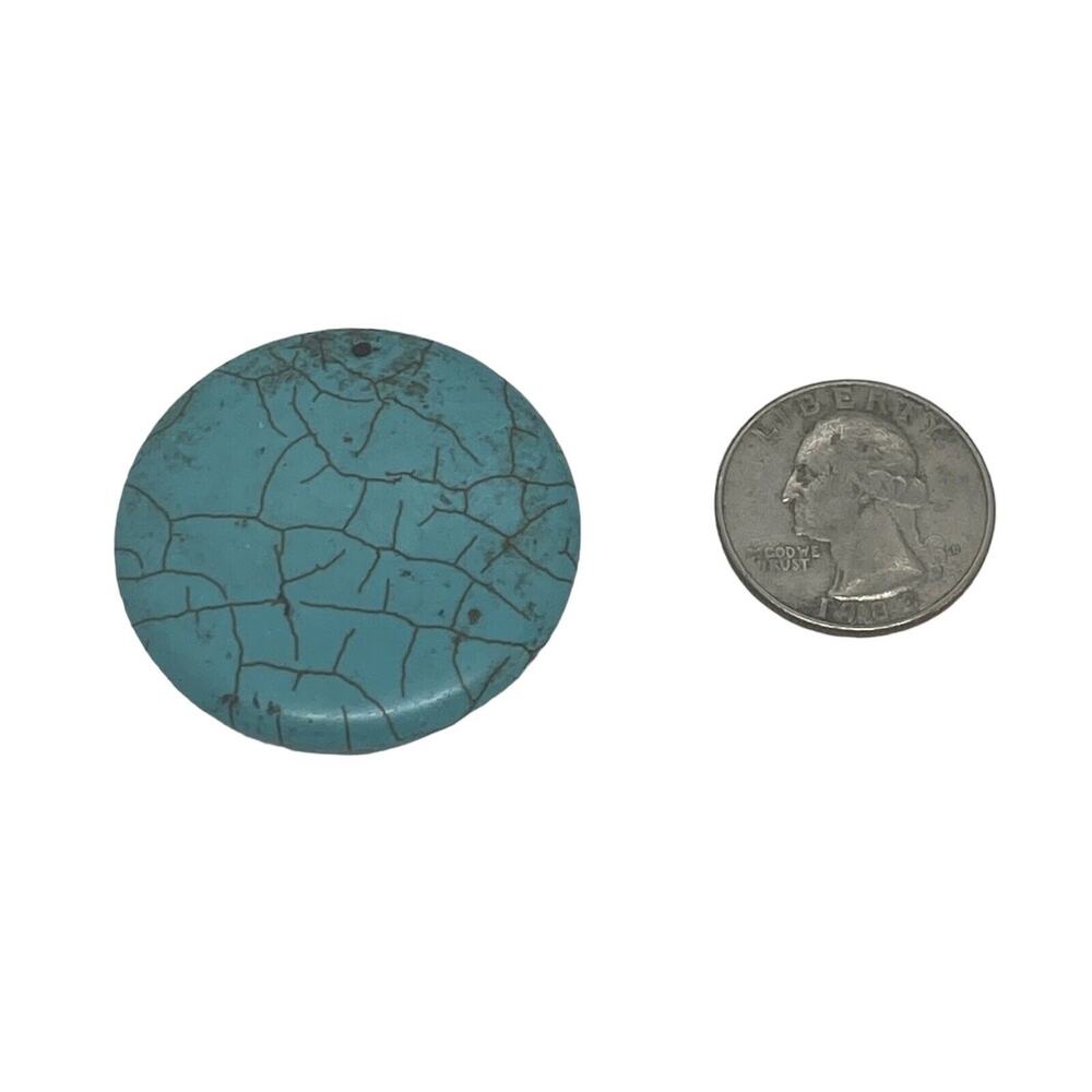 Simulated Turquoise Pendant Round Stone Disc 1 5/8” Pendant Fashion Collectible - Picture 7 of 9